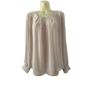 Sweet Wanderer Beige Textured Swiss Dot Blouse Woman Size Large